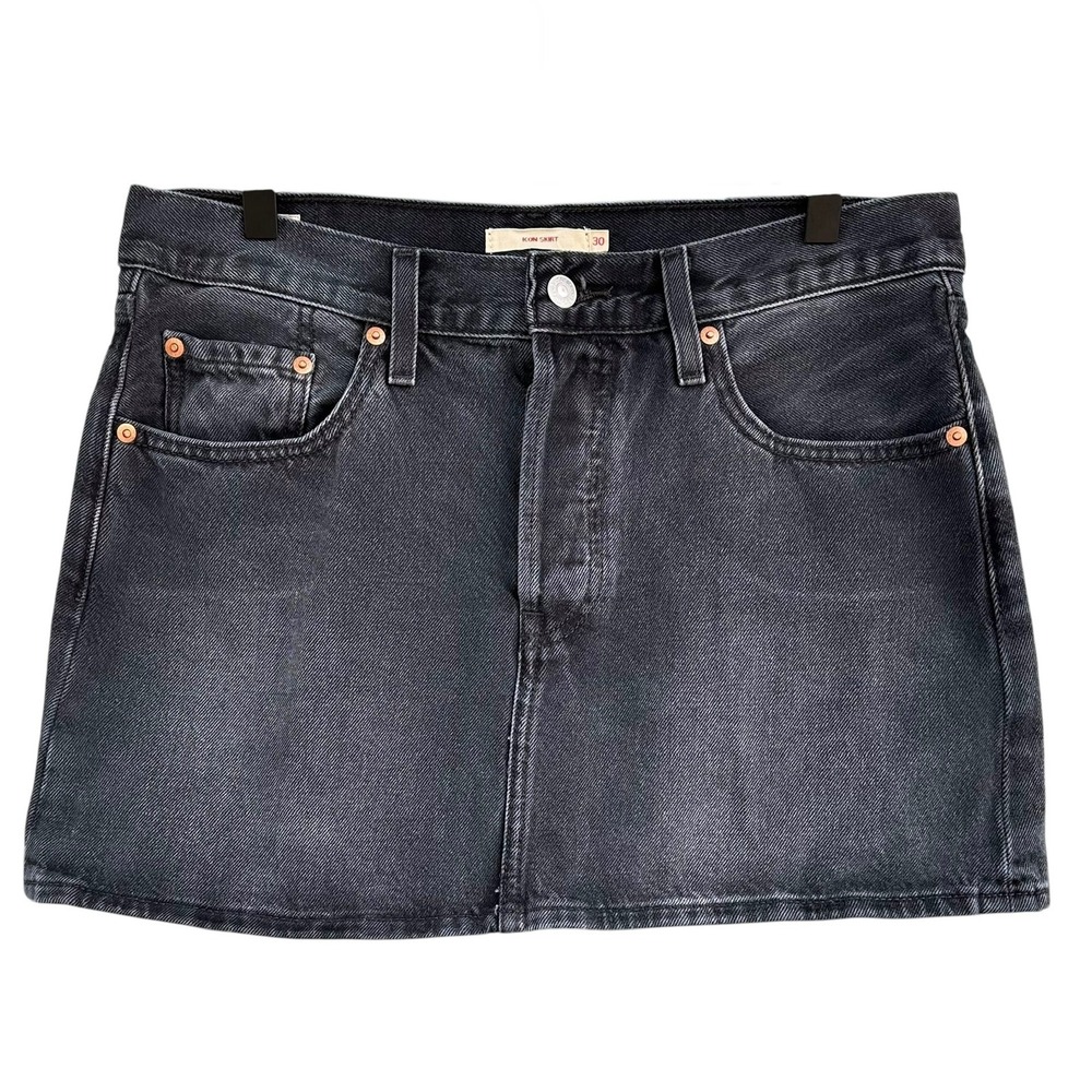 Levis Icon Mini Skirt Faded Black Wash 100% Cotton Button Fly Size 30